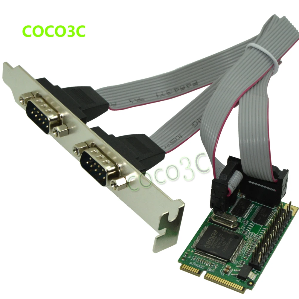 Бесплатная доставка адаптер Mini PCI E к 2 RS 232 портам для материнской платы ITX PCIe Serial DB9