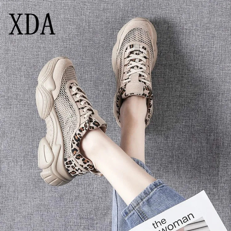 XDA/дышащие леопардовые женские кроссовки на шнуровке Tenis Plataforma женская