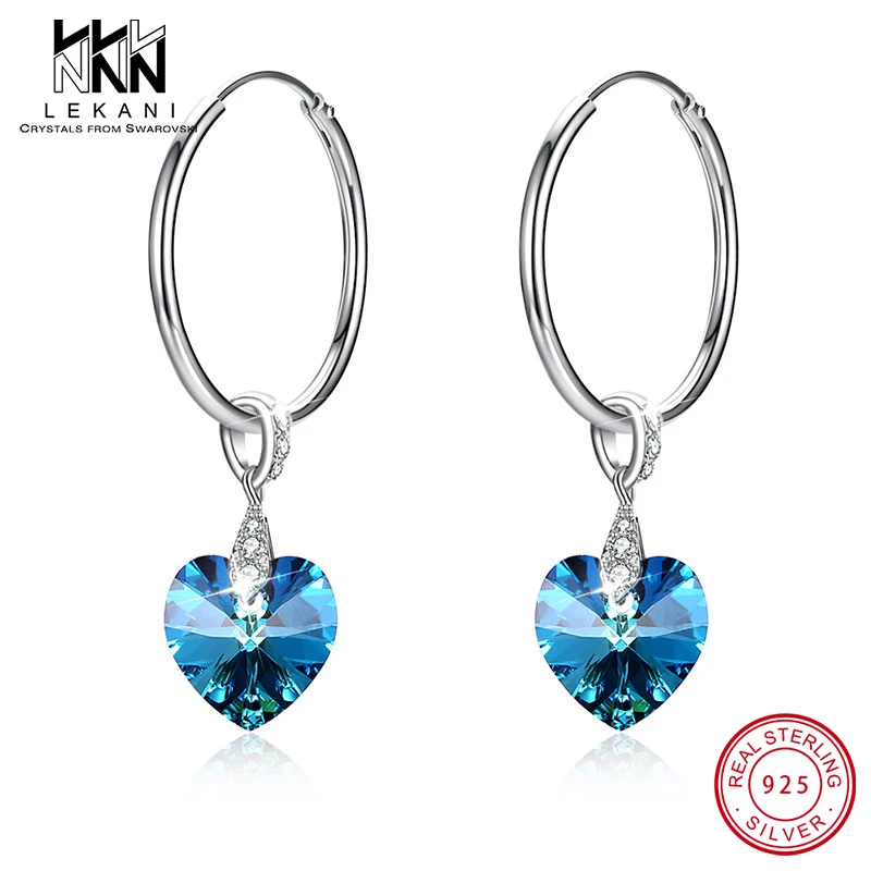 Женские серьги кольца с кристаллами Swarovski из стерлингового серебра 925 пробы