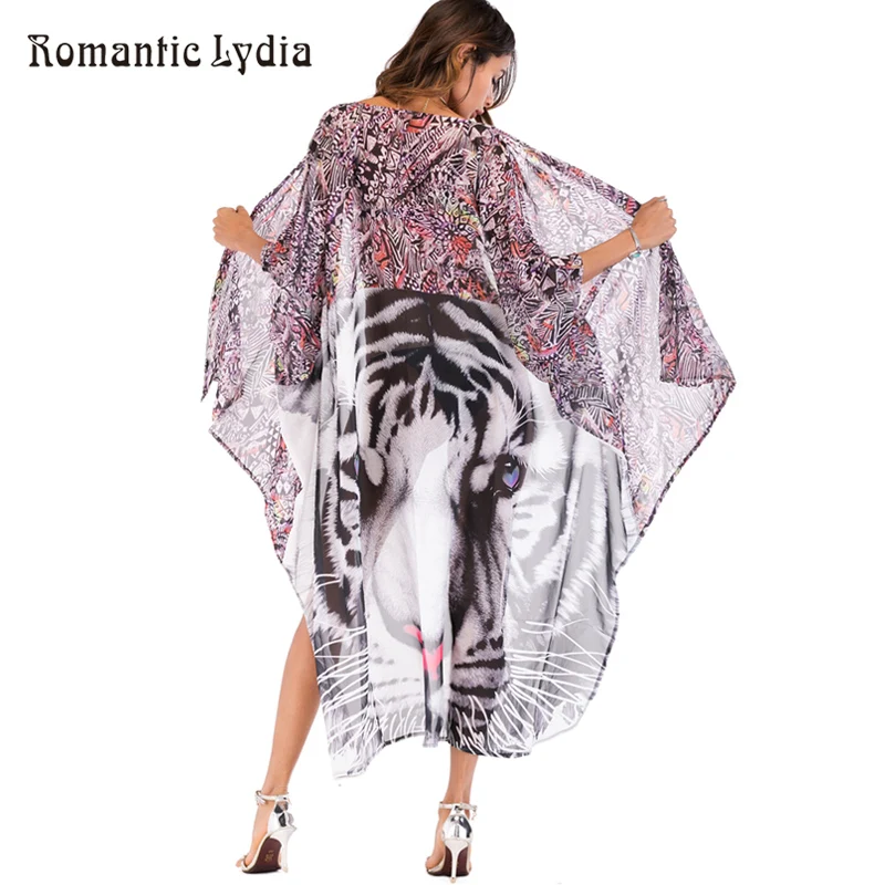 

Женский кардиган Boho, блузка, Рубашки, Топы с животным принтом, шифоновый пляжный кардиган-кимоно, женский кардиган