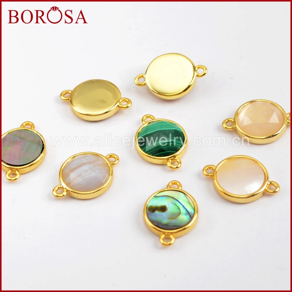 

BOROSA 10PCS Round 12x12mm Natural Multi-kind Faceted Stones Gold Connectors Shell Moon Stone Trendy Jewelry WX985