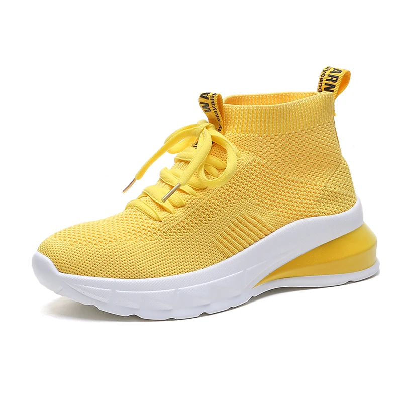 

Four Seasons Height Increasing Sock Sport Shoes Women Running Shoes Yellow White Black Sneakers Female Outdoor Athletic Cushion