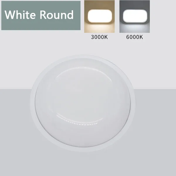 White round Светодиодный влагостойкий потолочный светильник IP65 Водонепроницаемый для ванной комнаты открытый сад двор лампа 16 Вт 20 Вт круглый Овальный квадратный настенный светильник - Цвет абажура: White round