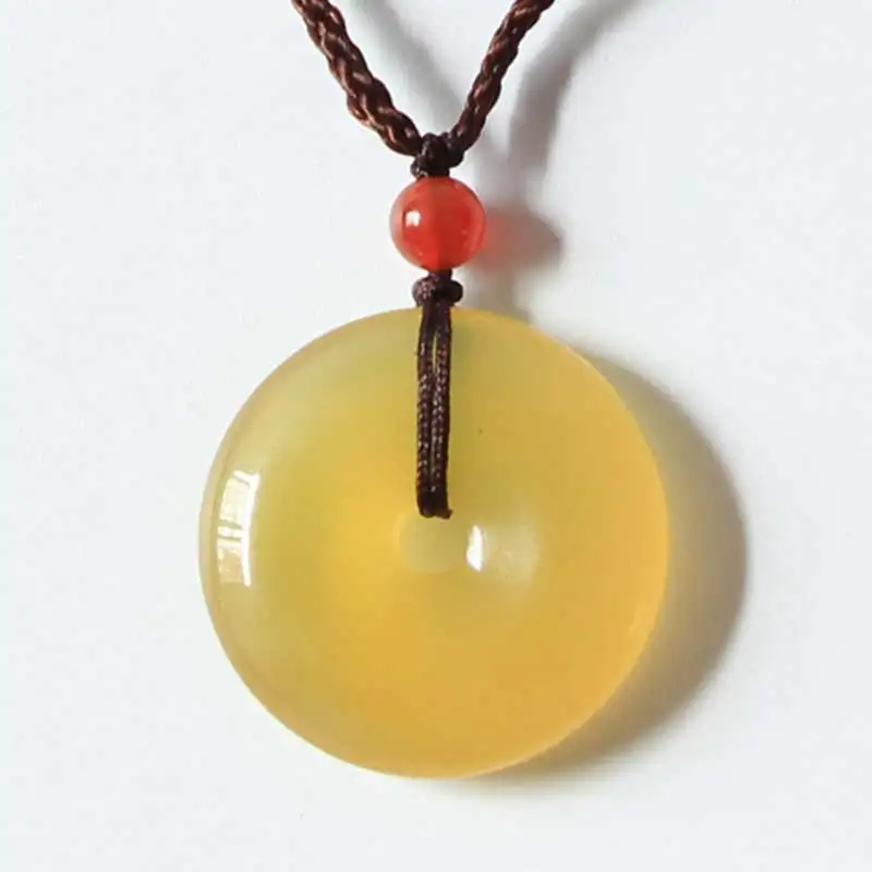 

Natural ice kind yellow Chalcedony safe buckle pendant fashion men women sweater chain pendant accessories free necklace rope