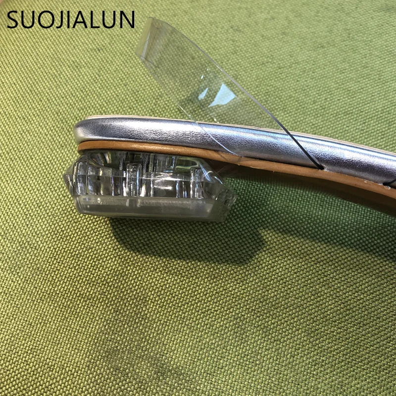 

SUOJIALUN 2019 New Brand Design Women Sandal Elegant Crystal Pointed Toe Slip On Mules Slipper Low Heel Transparent Outdoor Slid