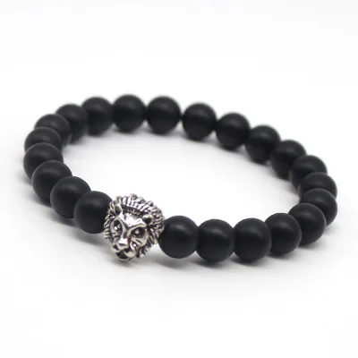 BEAUCHAMP Lion Head Skull Black Lava Rock Beads Bracelets Natural Stone Volcanic Stretch Elastic Cord Jewelry Expandable Gem | Украшения и