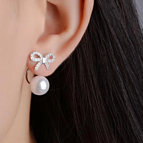 New Fashion Korean Jewelry Silver Butterfly Bow Knot Pearl Stud Earrings For Women | Украшения и аксессуары