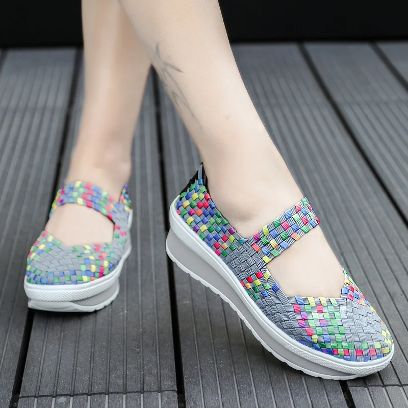 

BeckyWalk Platform Summer Shoes Woman Handmade Woven Women Sandals Wedge Casual Walking Shoes for Ladies zapatos mujer WSH2918