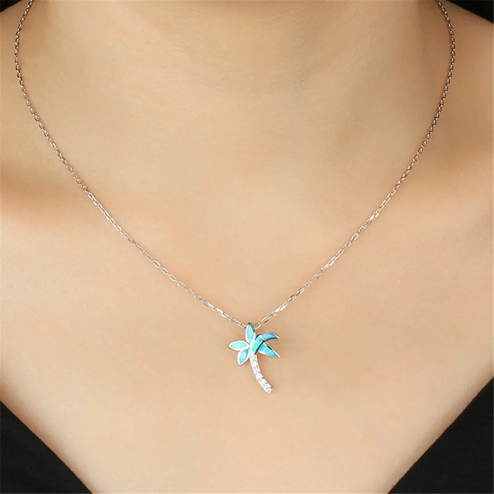 Женская цепочка с подвеской в виде кокосового дерева голубым огненным
