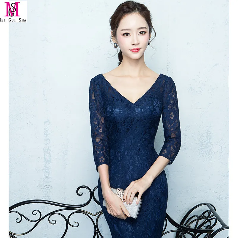 2017 МГ Темно Синий Русалка Вечерние Платья На Заказ Платье платье де Феста Три