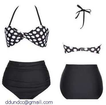 new in Vintage swimwear high waist bikini Black Polka Dot Print Bikini Set cheap cute bathing suits maillot de bain |