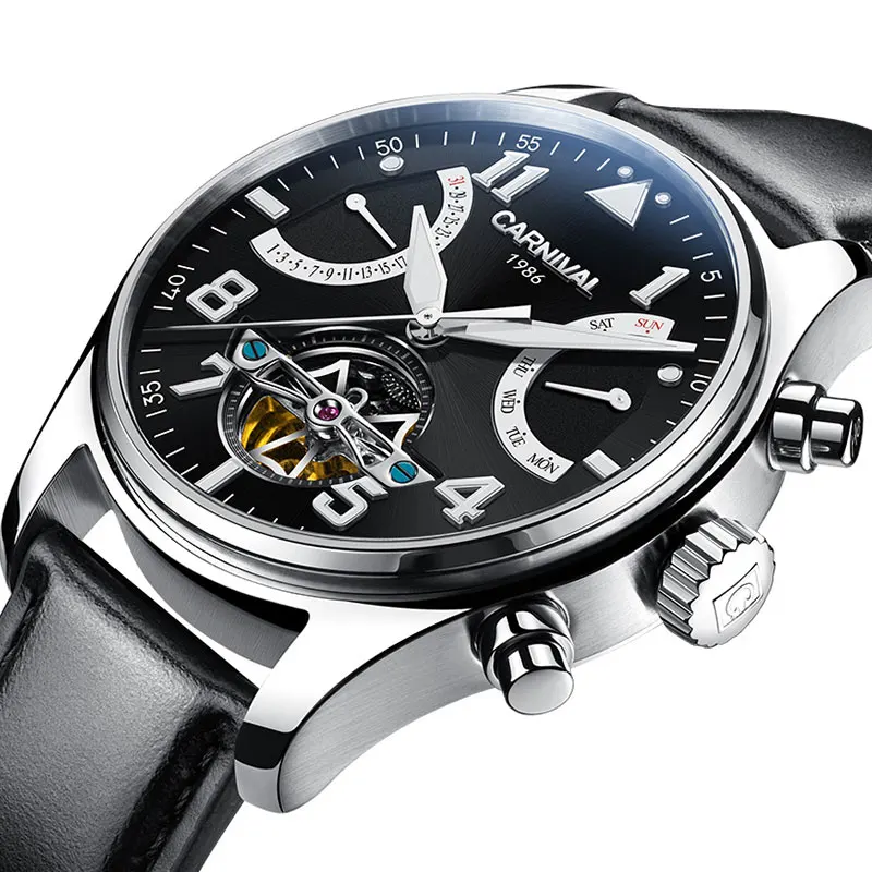 Мужские Водонепроницаемые механические часы Carnival автоматические с турбийоном и