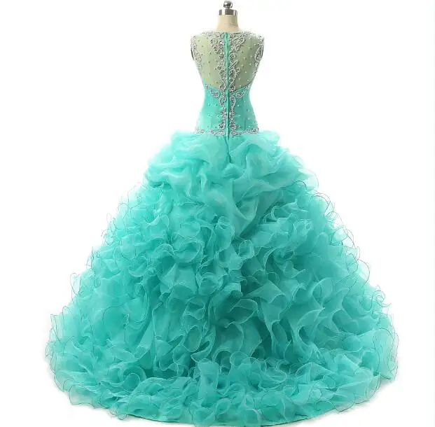Реальные фотографии милое платье на тонких бретельках Quinceanera мятно-зеленое