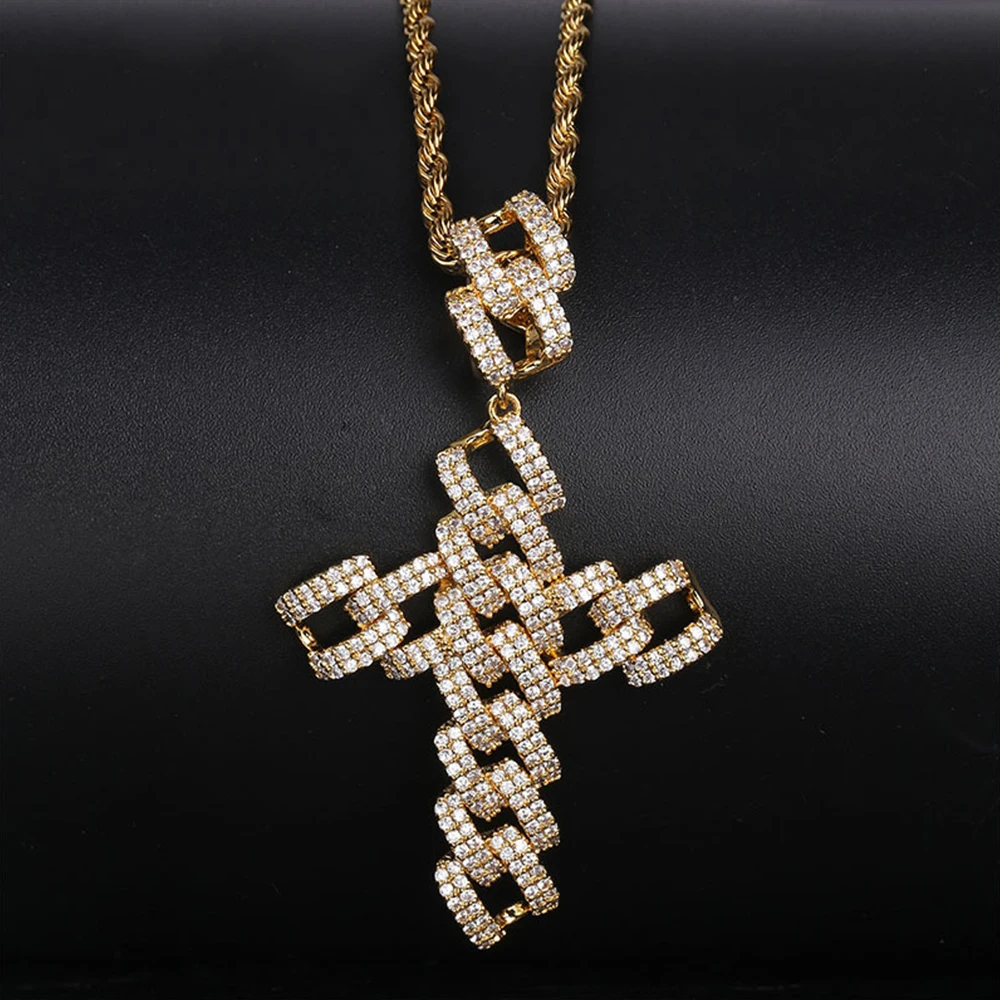 Iced Out большой крест микро проложить AAA кубический цирконий Bling кулон цепь золото серебро розовое золото хип хоп ожерелье рэпера для мужчин и женщин