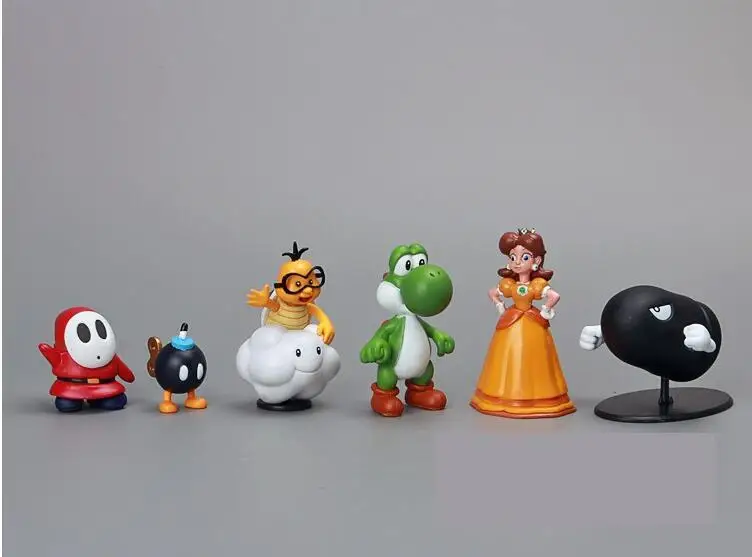 6 шт./компл. Super Mario Bros Family Mini PVC Figures Toys Luigi Wario Waluigi Toad Bowser Yoshi Peach Daisy Goomba Koopa | Игрушки и