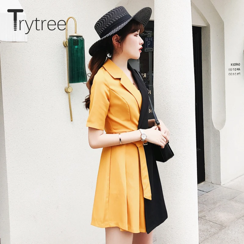 Платье Trytree женское повседневное с отложным воротником офисное ТРАПЕЦИЕВИДНОЕ