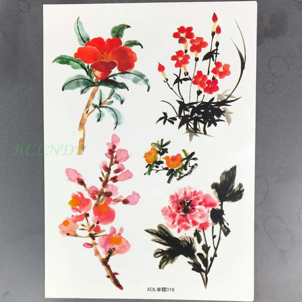 

Waterproof Temporary Tattoo Sticker red flower peony plum blossom tatto flash tatoo fake tattoos for girl women men