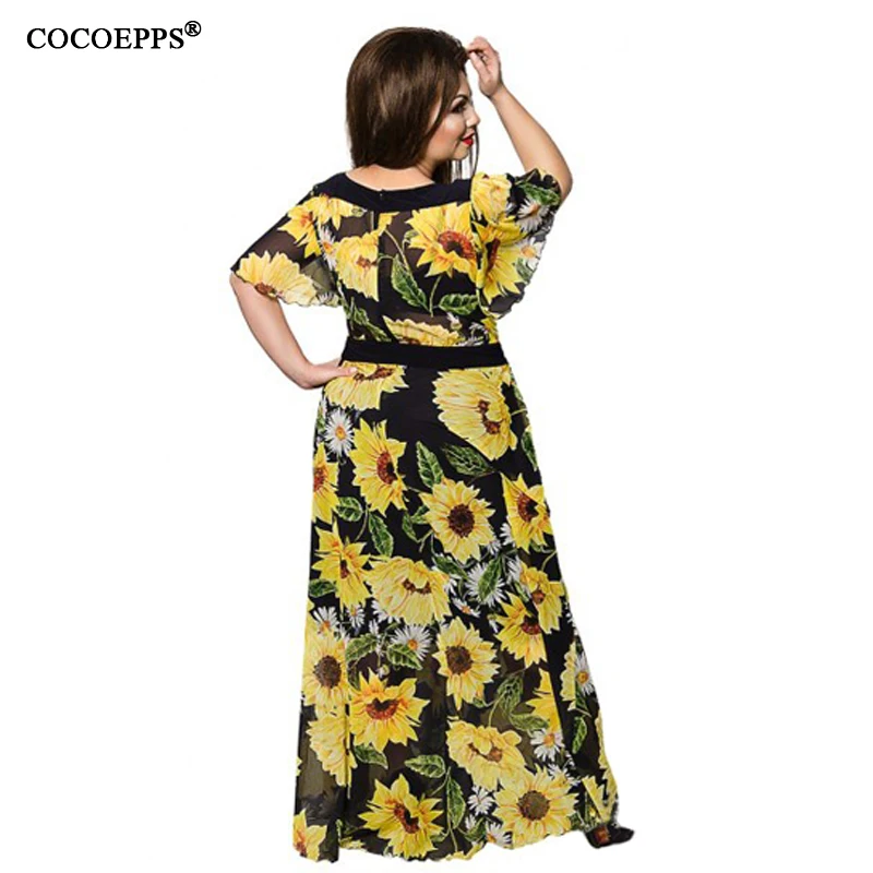 Женское шифоновое платье макси с цветочным принтом большого размера|plus size maxi