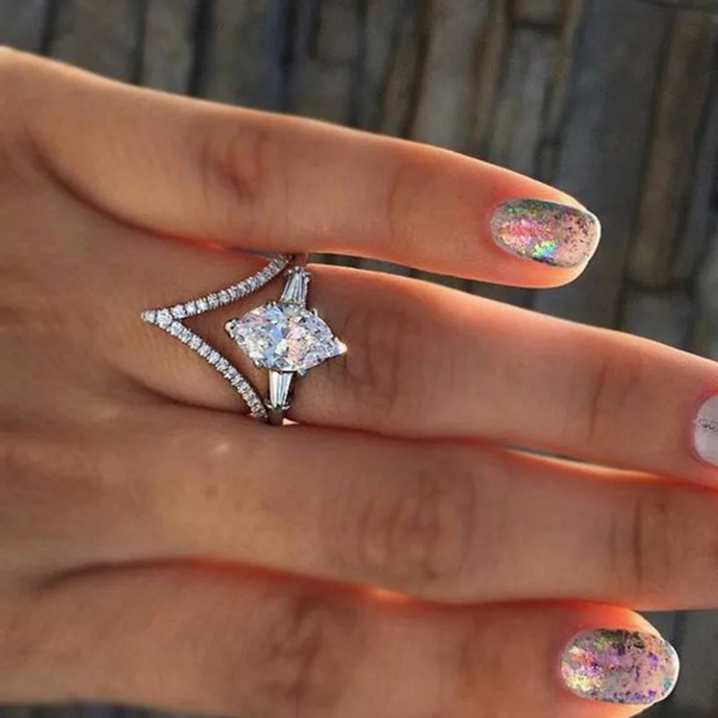 Laamei 2 шт. серебристый Медь кристалл кольца Свадебные 2018 Bijoux кольцо Jewelry Для женщин