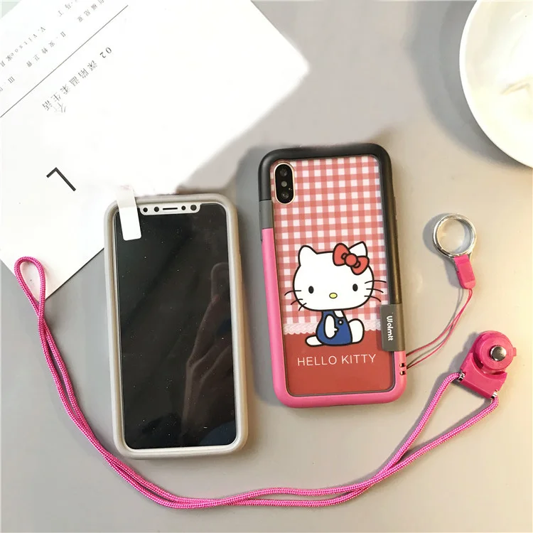 Для iPhone X милый розовый рисунок Hello Kitty закаленное Стекло Экран film (спереди и сзади)