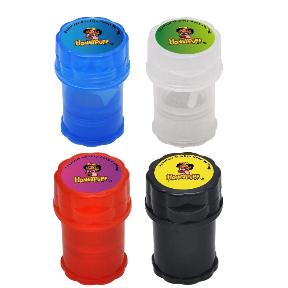 

HONEYPUFF Plastic Tobacco Herb Grinder 40MM 4Layer Spice Grinder With Sharp Shark Teeth HP Strike Storage Container Crusher
