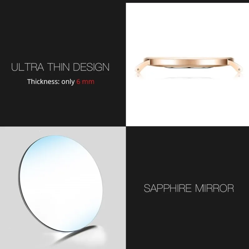 Модные ультратонкие дизайнерские часы 6 мм мужские кварцевые CARNIVAL High end