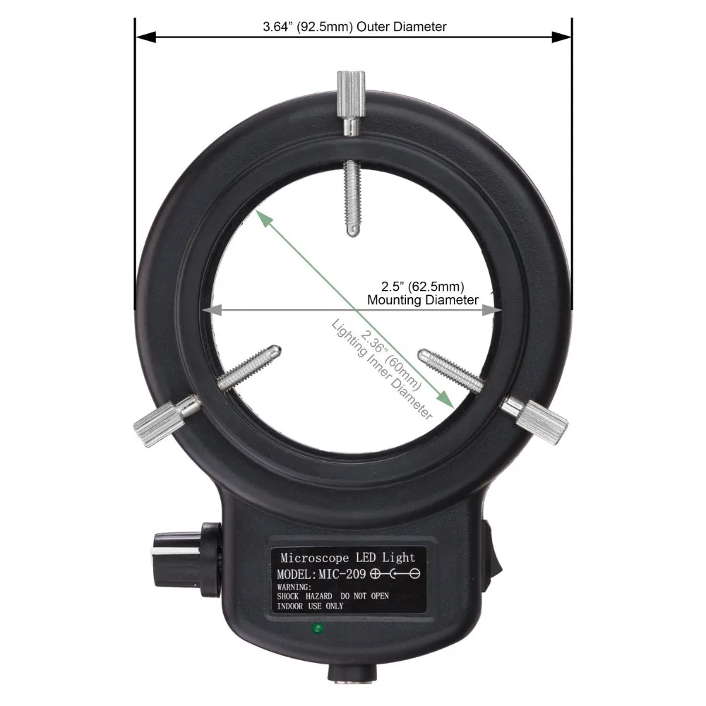 AmScope 144 LED Регулируемый компактный микроскоп кольцевой свет + адаптер Черная