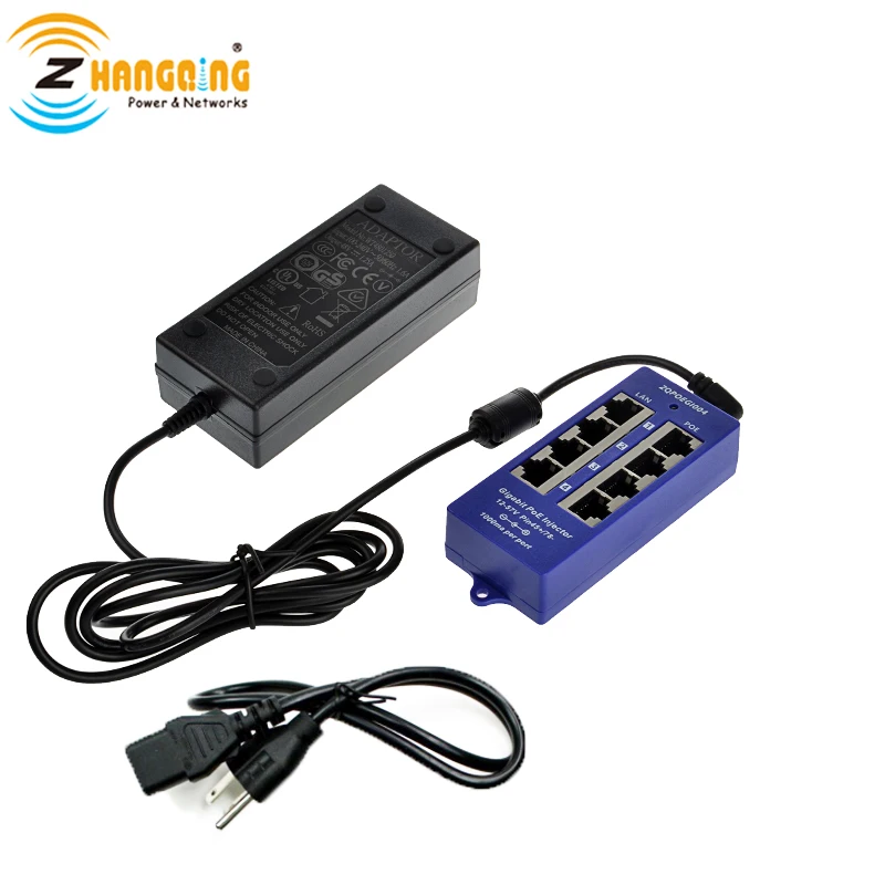 48 в гигабитный пассивный 4 портовый инжектор PoE 802.3Af/at Power Over Ethernet с источником