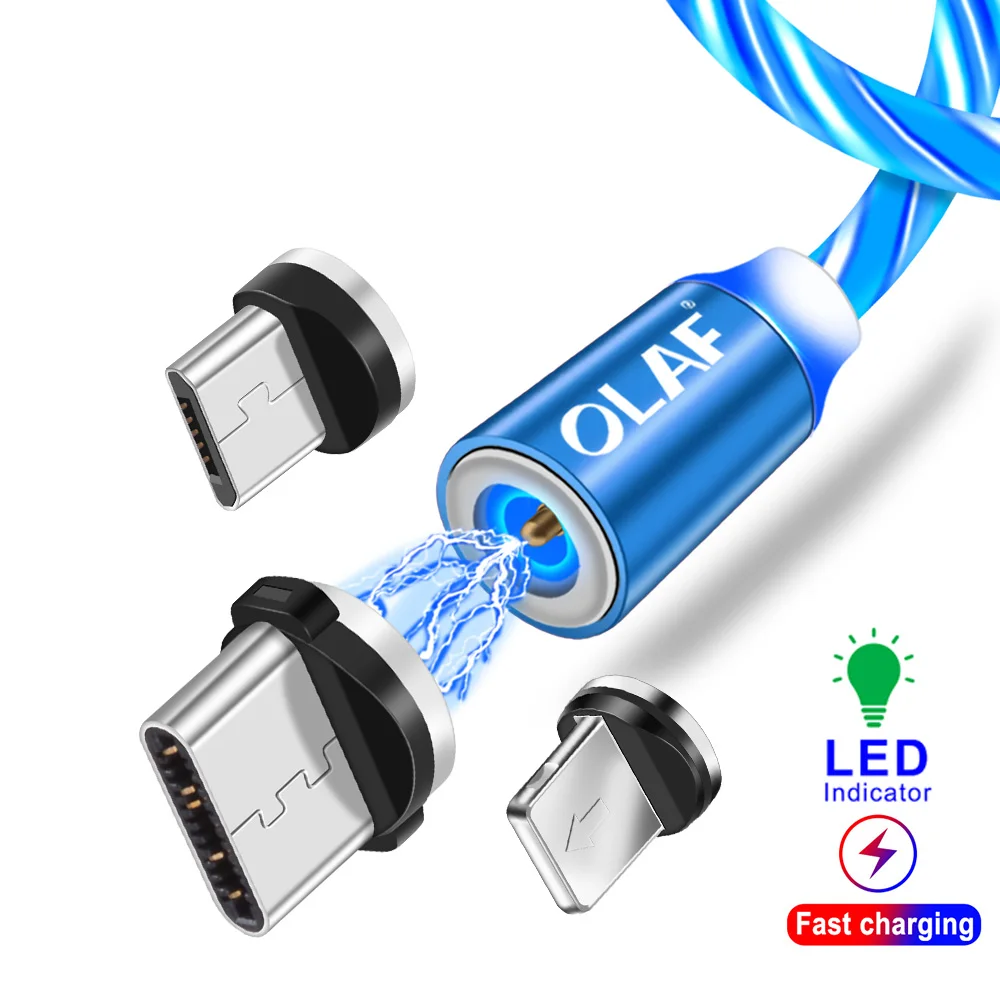 Магнитный usb-кабель Олаф для iPhone, светодиодный, светящийся, магнитный, Micro USB type-C кабель для samsung Galaxy S9 S10 Xiaomi huawei