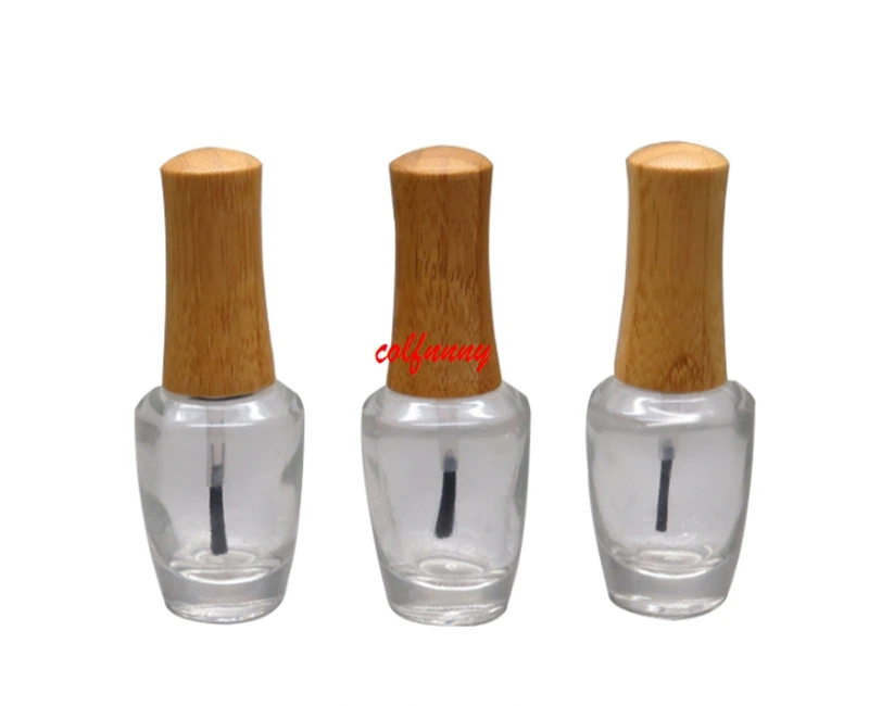 Пустая прозрачная стеклянная бутылка для лака ногтей 15 мл с бамбуковой крышкой