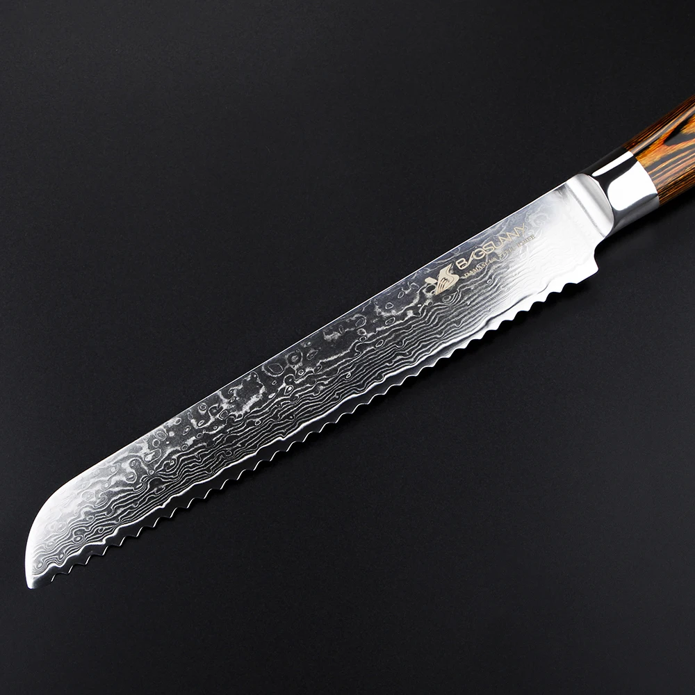 BIGSUNNY Serrated Bread Knife (8-Inch Blade) - Premium Damascus Steel Slicer Cake Great for Home and Pro Use | Дом и сад