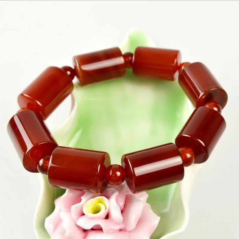 KYSZDL Natural red chalcedony stone bracelet bucket beads hand-stringed men and women gifts jewelry | Украшения и аксессуары