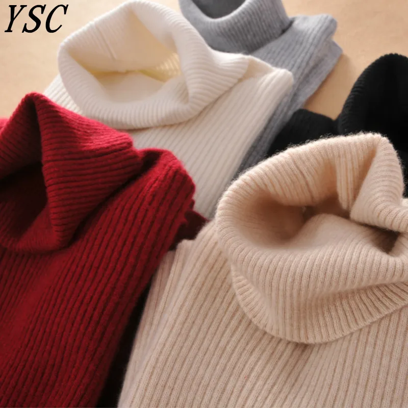 Женский вязаный кашемировый свитер YUNSHUCLOSET Однотонный с отложным воротником
