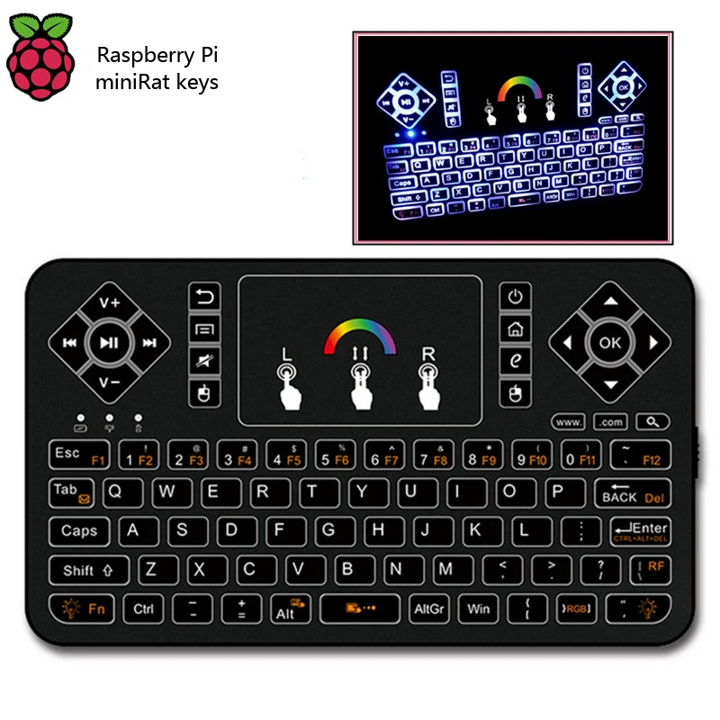 Радужная клавиатура Raspberry Pi Q9 с подсветкой без привода | Компьютеры и офис
