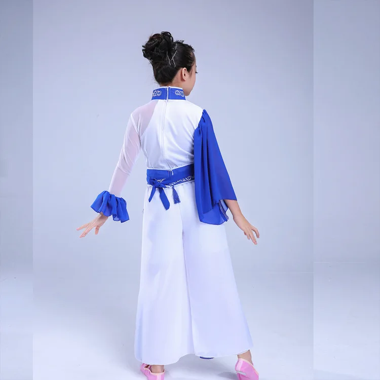 Детские костюмы hanfu Одежда для танцев синий и белый фарфор Yangge Национальный
