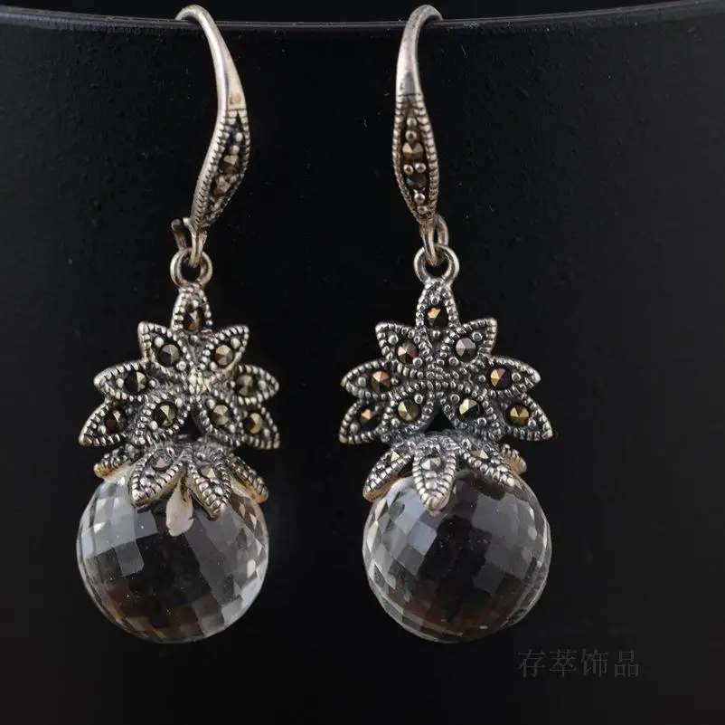 Серьги из тайского серебра ручной работы с круглыми бусинами | Украшения и