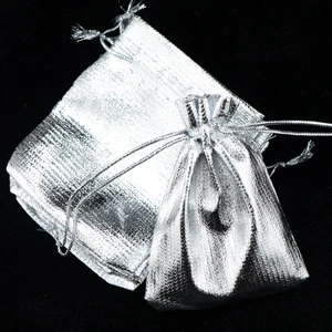 Милый Серебристый атласный мешочек для ювелирных изделий, 100 шт.лот, 9*12 см, Подарочный мешок на шнурке, маленький свадебный браслет, подвески, сумки для упаковки ювелирных изделий