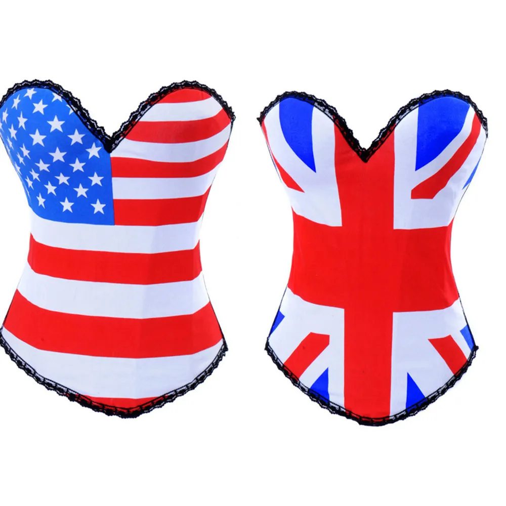 Сексуальный хлопковый костюм Goth Punk Rock Hook USA UK Flag корсет без косточек бюстье