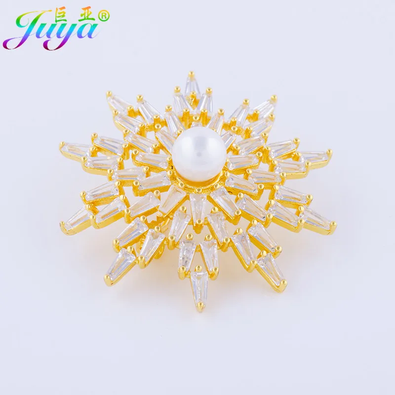 2017 Новый дизайн микро паве Цирконий медь Снежинка жемчуг брошь элегантные