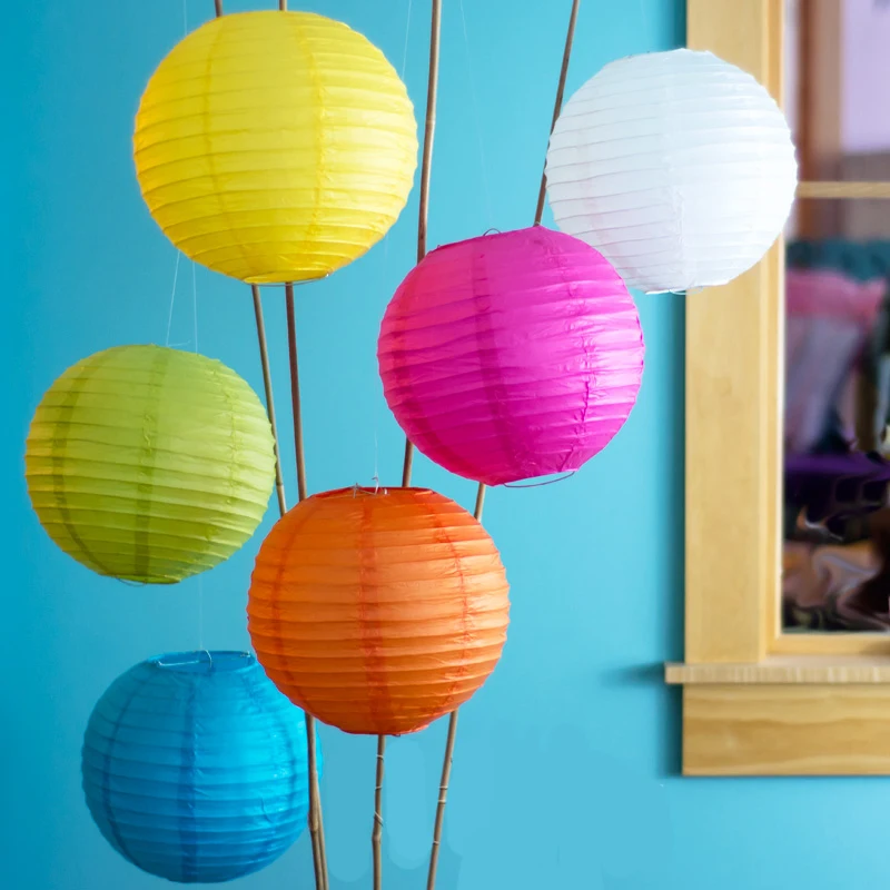 Синие китайские круглые бумажные фонарики 3 шт. 16 дюймов (40 см) свадебные