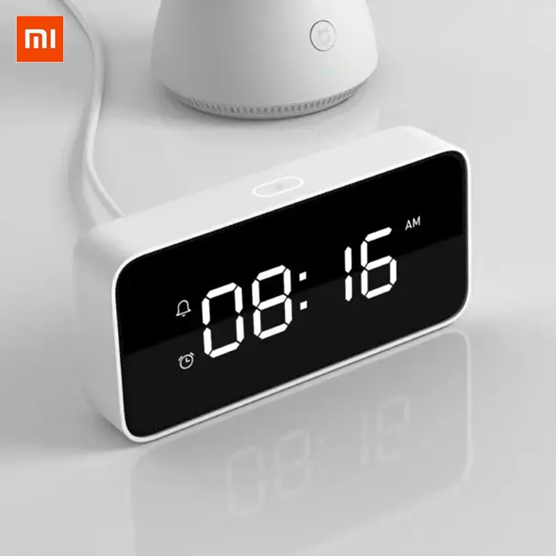 Original Xiaomi Xiaoai Smart AutomaticTime Calibration Mi Home App Alarm Clock Voice Broadcast ABS Table Dersktop Clocks | Электроника