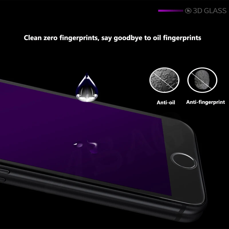 Закаленная 3d-пленка для iphone7 8 защита на весь экран с мягкими краями фиолетовая