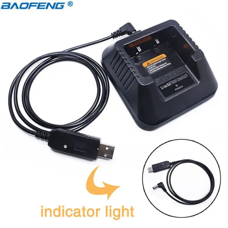 Baofeng UV 5R USB кабель зарядное устройство (9 10 8 В) с индикатором для 5RE Plus UV5R Walkie Talkie