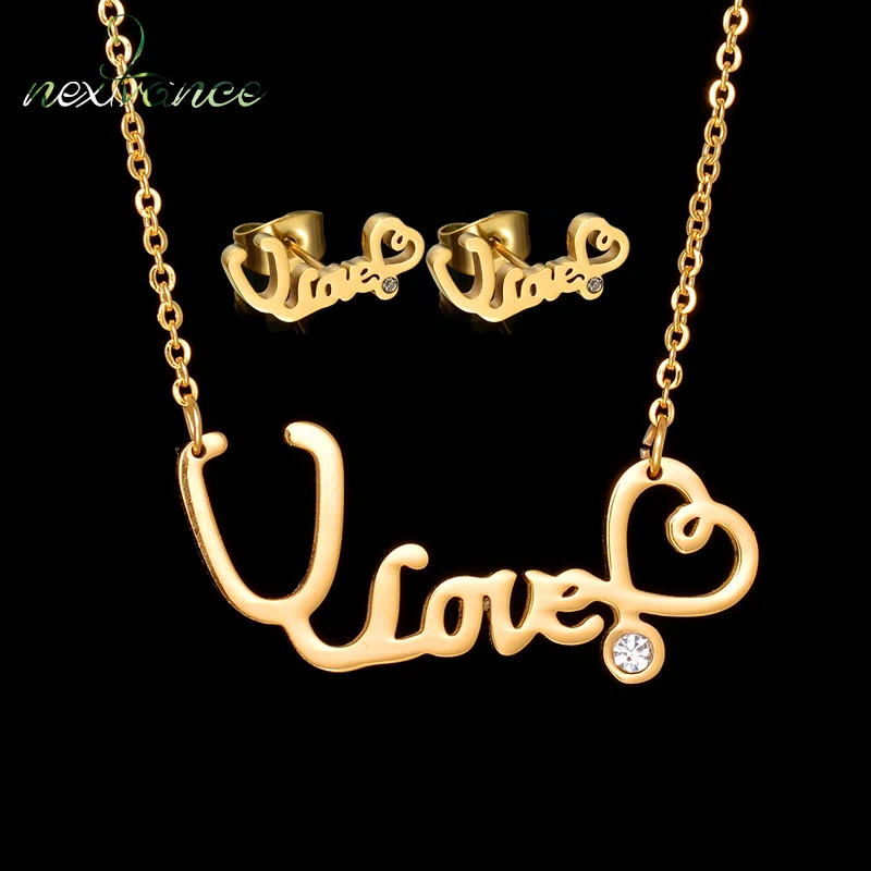 Ожерелье в виде стетоскопа Nextvance с полым сердцем и стразами набор сережек