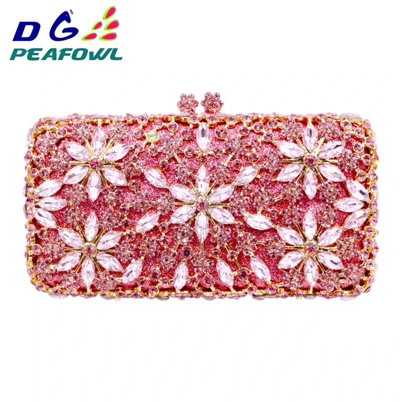 DGPEAFOWL Fashion Diamond Luxury Female Evening Clutches Handbag Crystal Flower Purses 2019 New Shoulder Chain Party Handbags