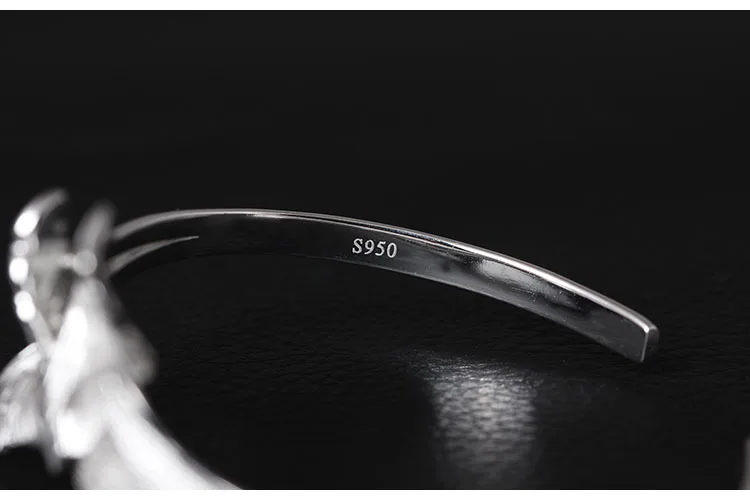 Женский широкий браслет из серебра 950 пробы с листьями|Гибкие и жесткие браслеты|