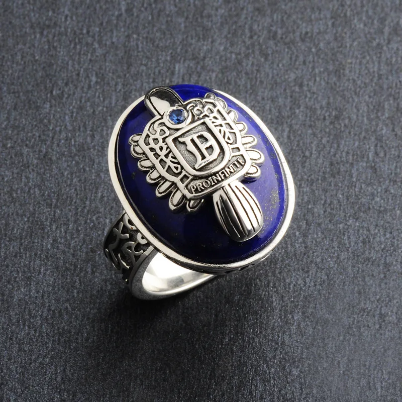 Newest Arrivals faroot 2018 Holiday DIY Decorations 925 Sterling Silver The Vampire Diaries Damon Salvatore Lapis Lazuil Ring