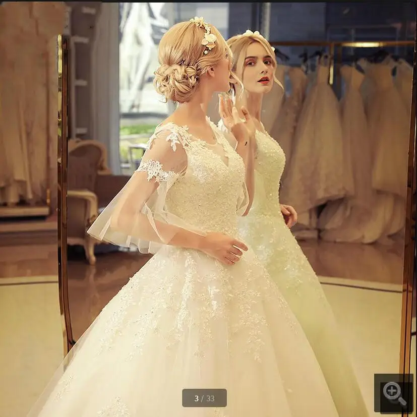 Новое свадебное платье Бохо с рукавами-фонариками 3/4 2017 бальное кружевной