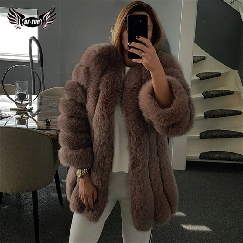 BFFUR, роскошные женские зимние пальто, натуральный мех, модные шубы из меха голубой лисы для женщин, настоящая лисица, толстые, теплые, цельная кожа