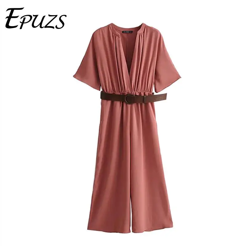 2019 Summer wide leg jumpsuit Women casual rompers womens elegant short sleeve office Bodysuit Mujer | Женская одежда